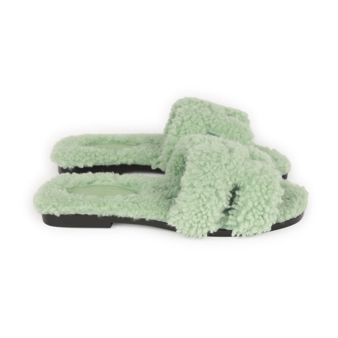 Top quality Hermes Oran Sandals Vert D'eau Woolskin 35