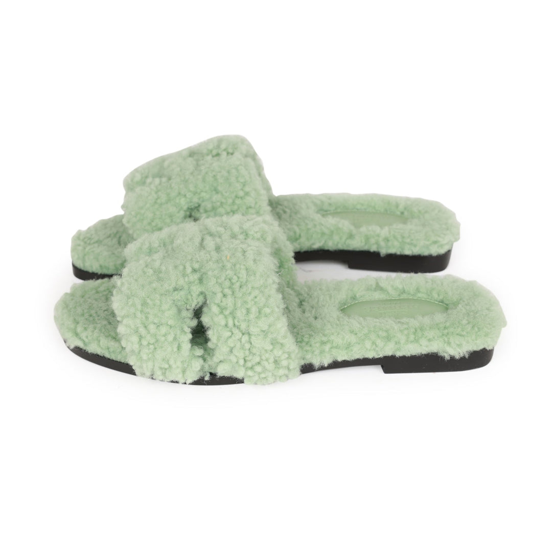 Top quality Hermes Oran Sandals Vert D'eau Woolskin 35