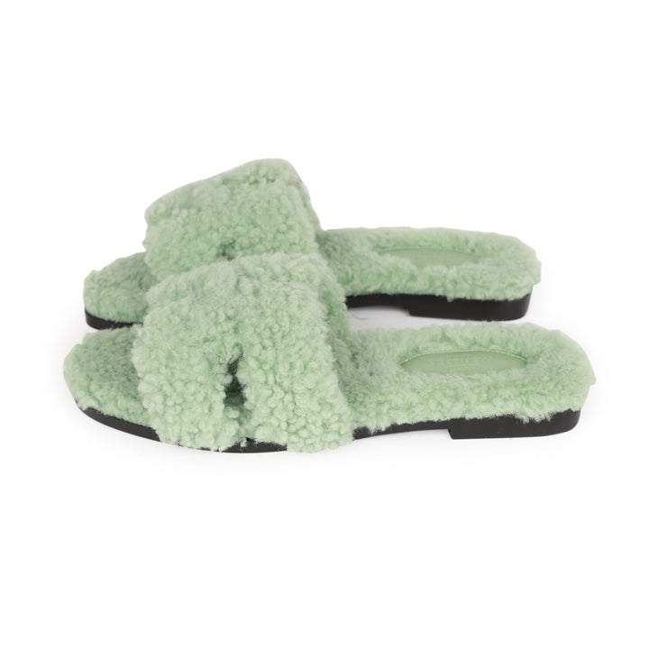 Top quality Hermes Oran Sandals Vert D'eau Woolskin 35