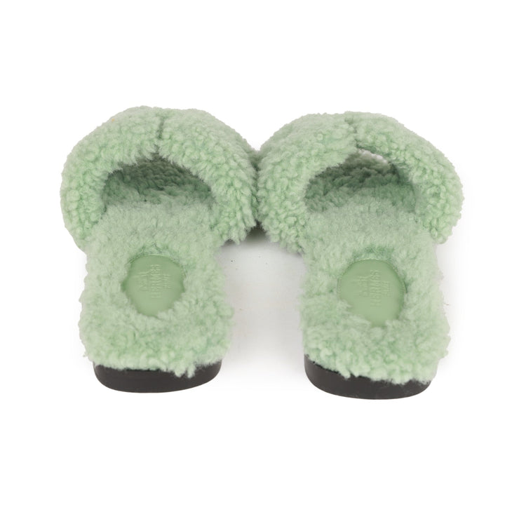 Top quality Hermes Oran Sandals Vert D'eau Woolskin 35