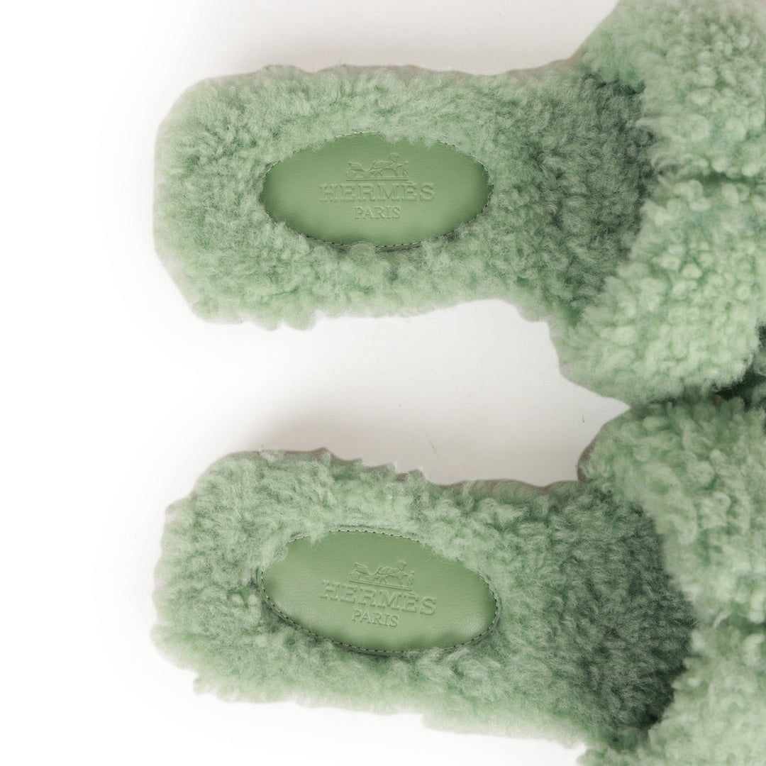 Top quality Hermes Oran Sandals Vert D'eau Woolskin 35
