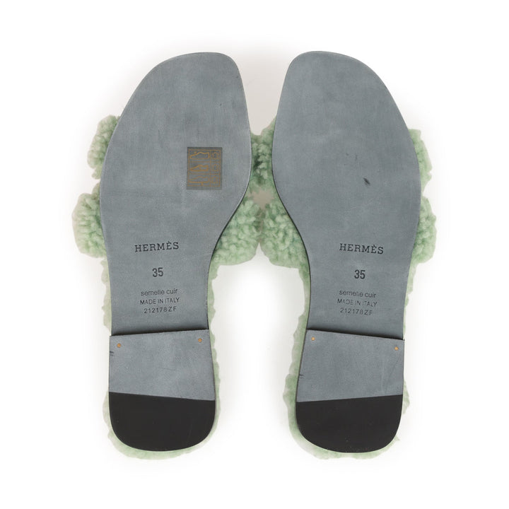 Top quality Hermes Oran Sandals Vert D'eau Woolskin 35