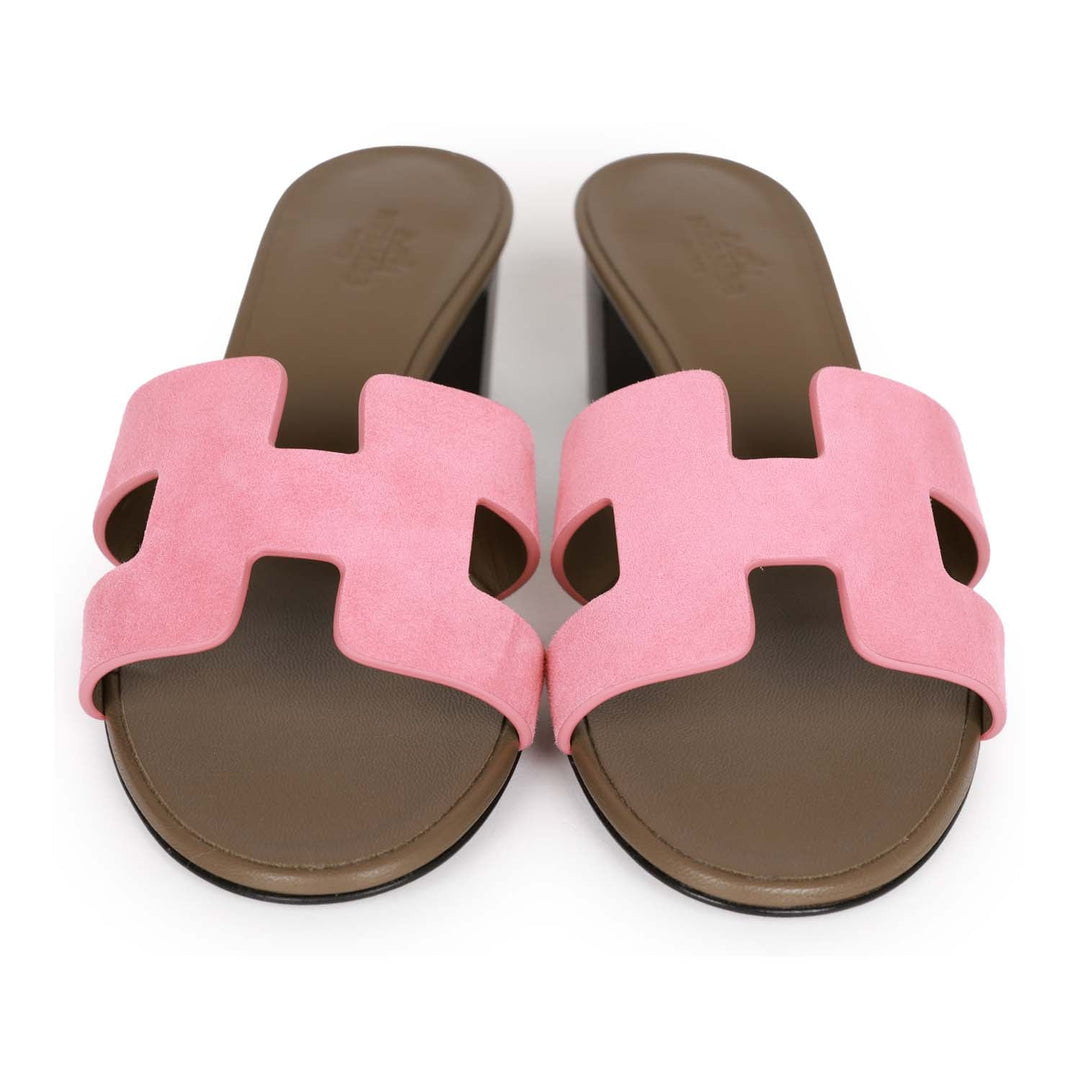 Top quality Hermes Oasis Sandals Rose Suede 36.5