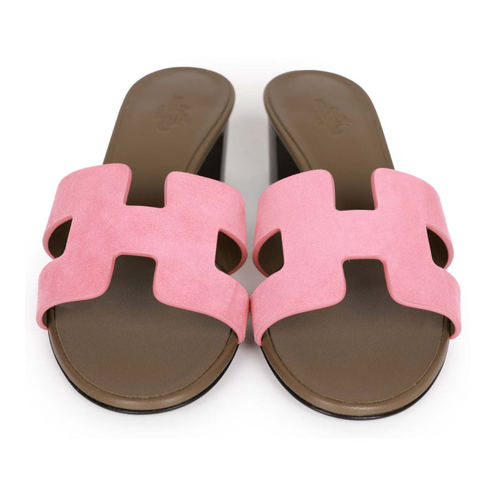 Top quality Hermes Oasis Sandals Rose Suede 36.5