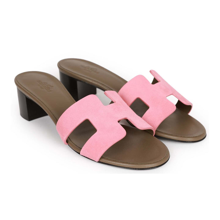 Top quality Hermes Oasis Sandals Rose Suede 36.5