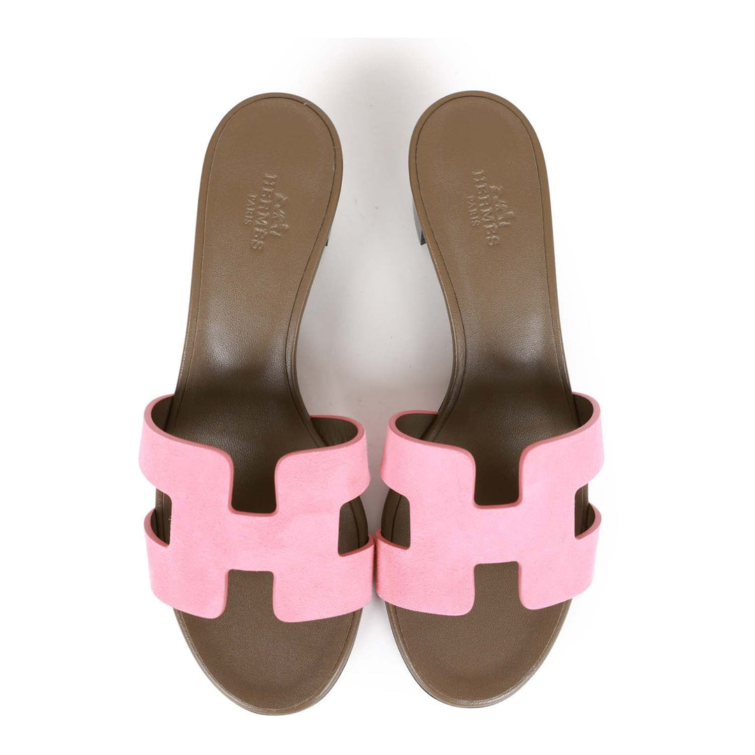 Top quality Hermes Oasis Sandals Rose Suede 36.5