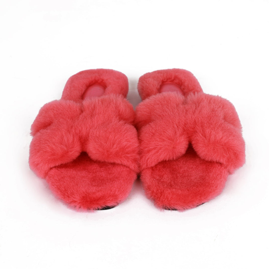 Top quality Hermes Oran Sandals Rose Du Désert Woolskin 37