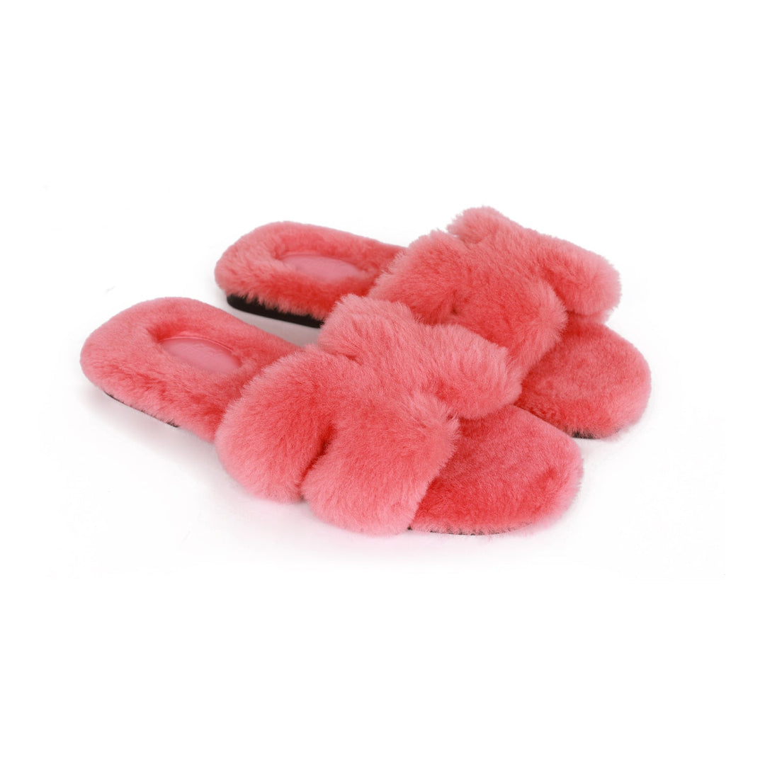 Top quality Hermes Oran Sandals Rose Du Désert Woolskin 37