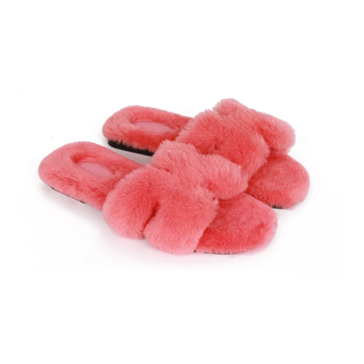 Top quality Hermes Oran Sandals Rose Du Désert Woolskin 37