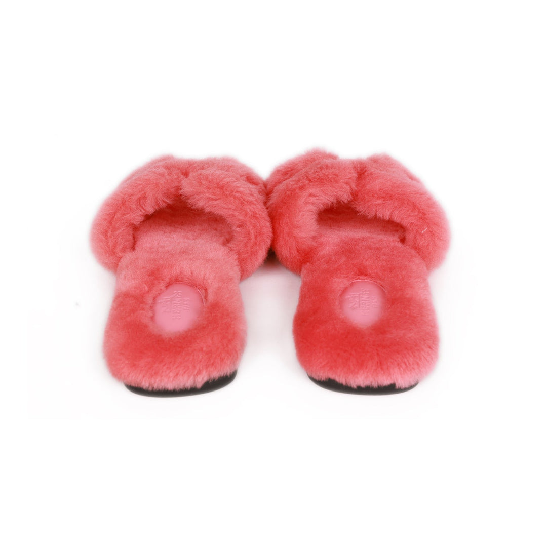 Top quality Hermes Oran Sandals Rose Du Désert Woolskin 37