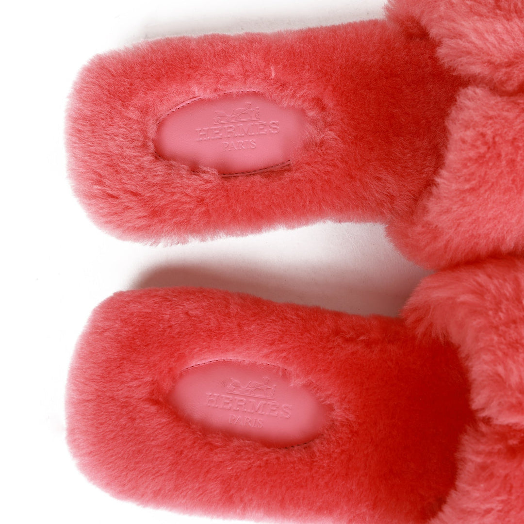 Top quality Hermes Oran Sandals Rose Du Désert Woolskin 37