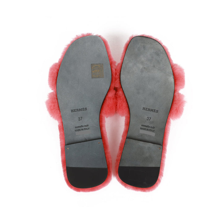 Top quality Hermes Oran Sandals Rose Du Désert Woolskin 37