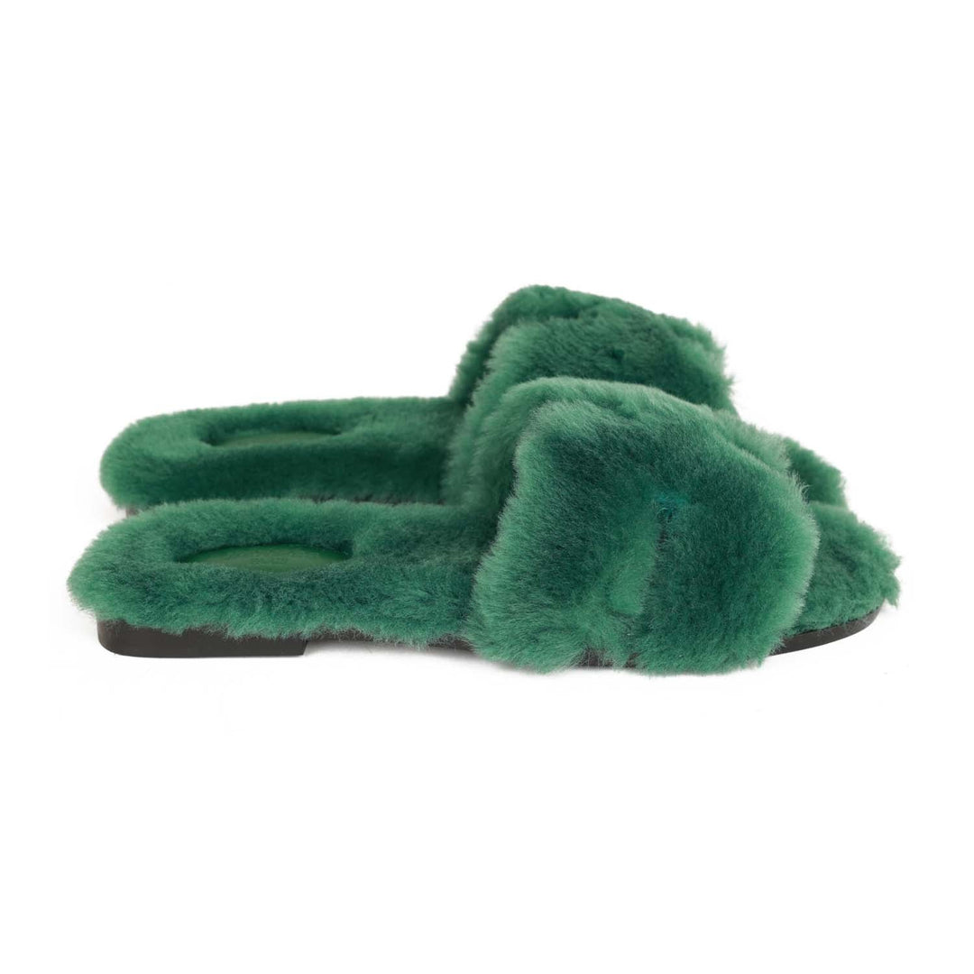 Top quality Hermes Oran Sandals Vert Anglais Woolskin 38.5