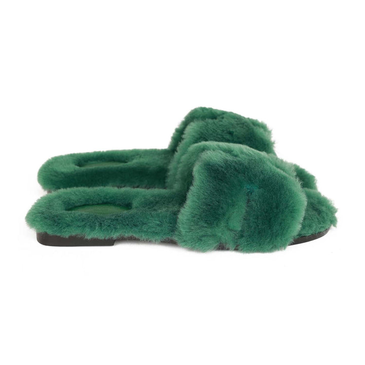 Top quality Hermes Oran Sandals Vert Anglais Woolskin 38.5