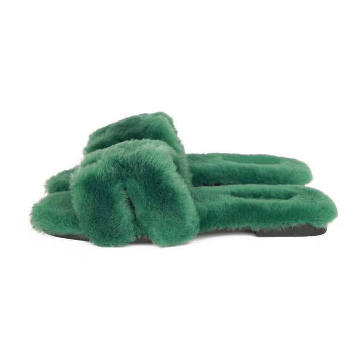 Top quality Hermes Oran Sandals Vert Anglais Woolskin 38.5