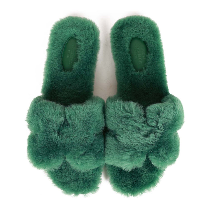 Top quality Hermes Oran Sandals Vert Anglais Woolskin 38.5