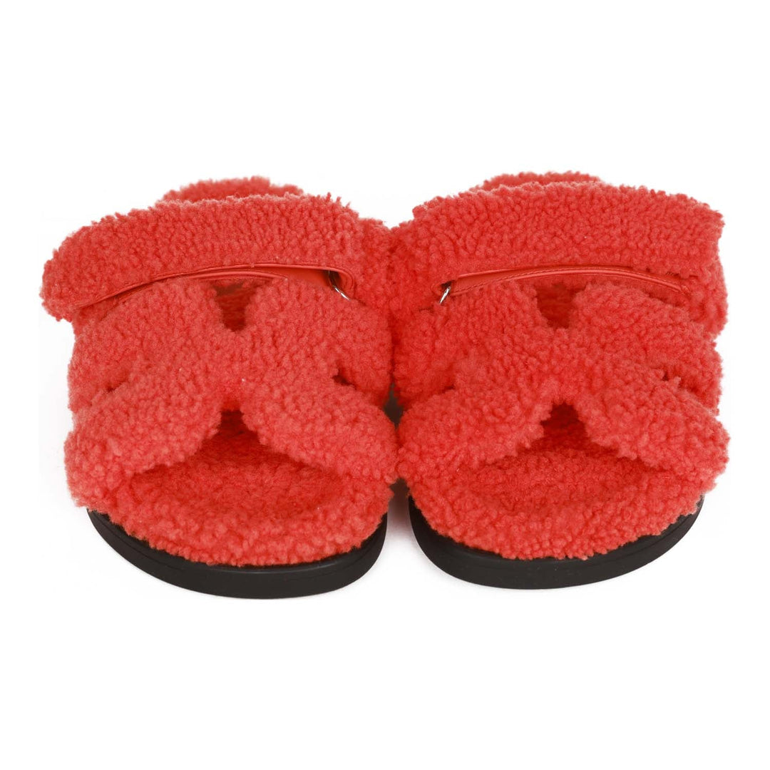 Top quality Hermes Chypre Techno Sandals Orange Woolskin 37.5