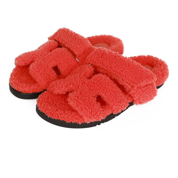 Top quality Hermes Chypre Techno Sandals Orange Woolskin 37.5