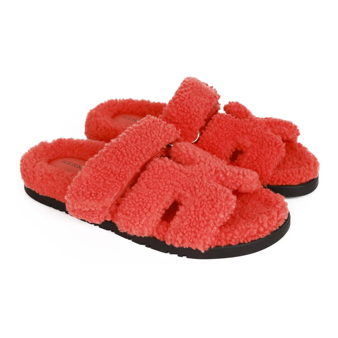 Top quality Hermes Chypre Techno Sandals Orange Woolskin 37.5