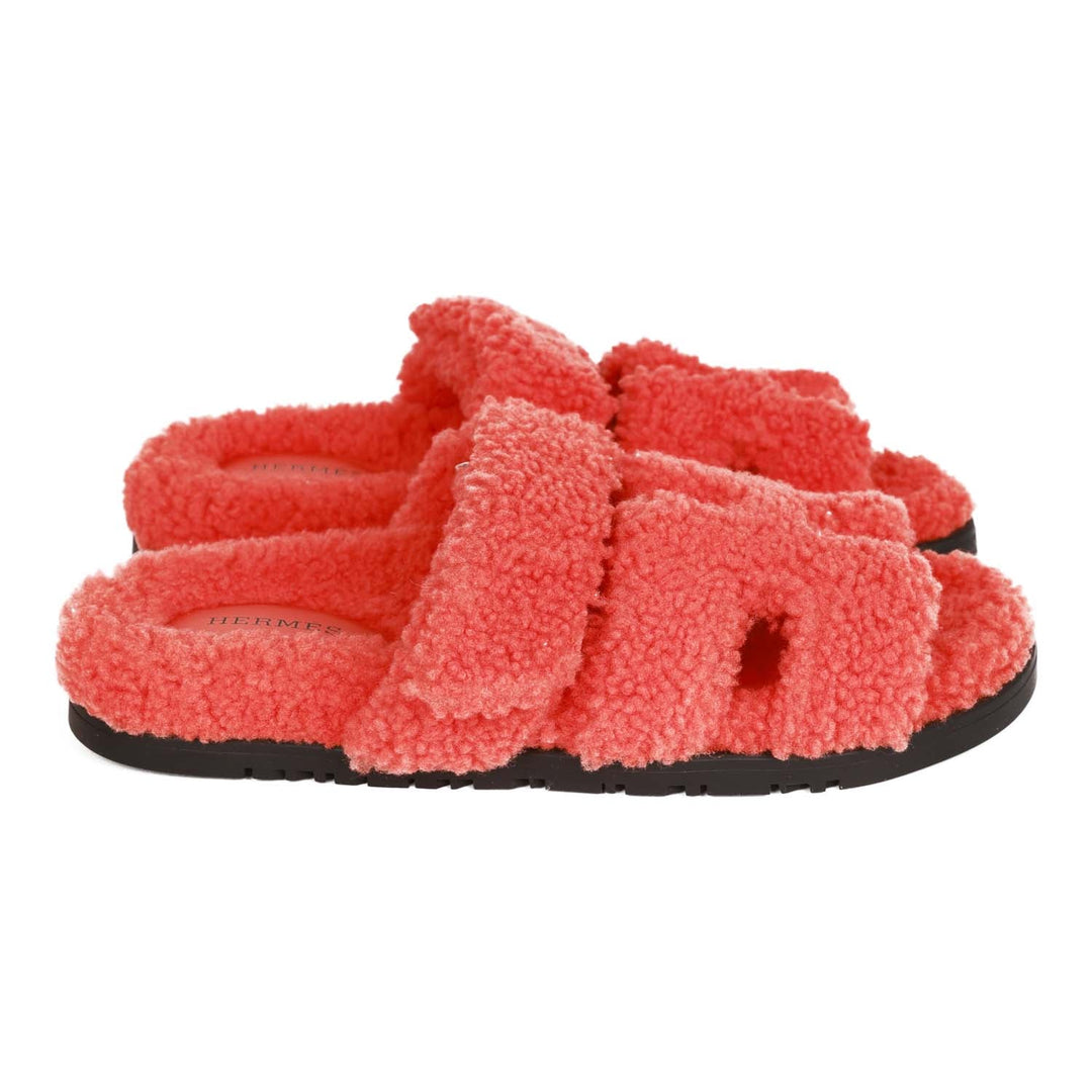 Top quality Hermes Chypre Techno Sandals Orange Woolskin 37.5