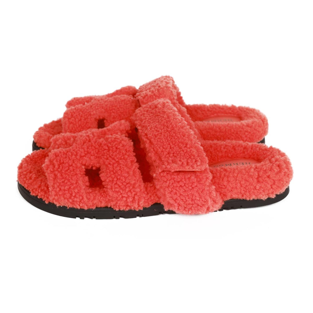 Top quality Hermes Chypre Techno Sandals Orange Woolskin 37.5