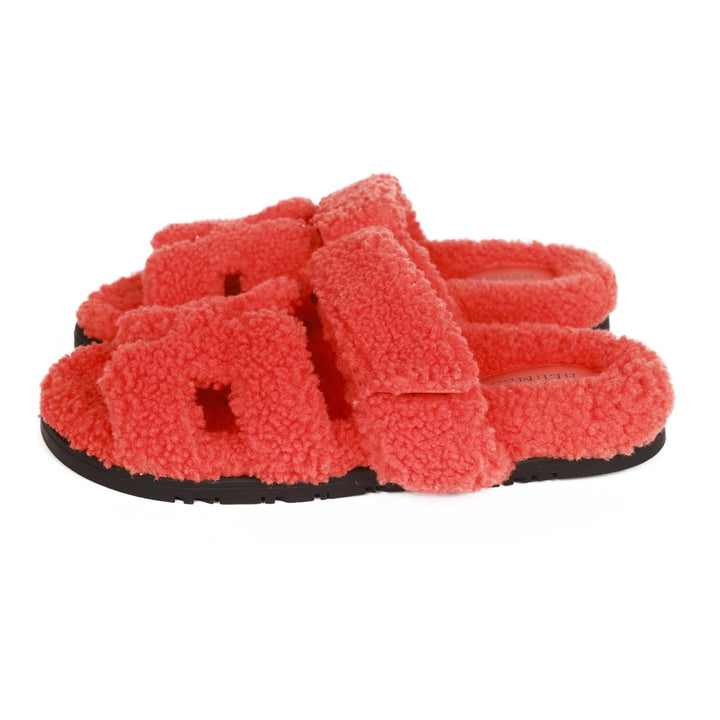 Top quality Hermes Chypre Techno Sandals Orange Woolskin 37.5