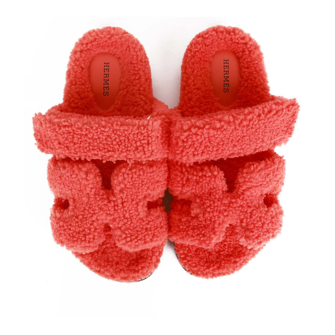 Top quality Hermes Chypre Techno Sandals Orange Woolskin 37.5