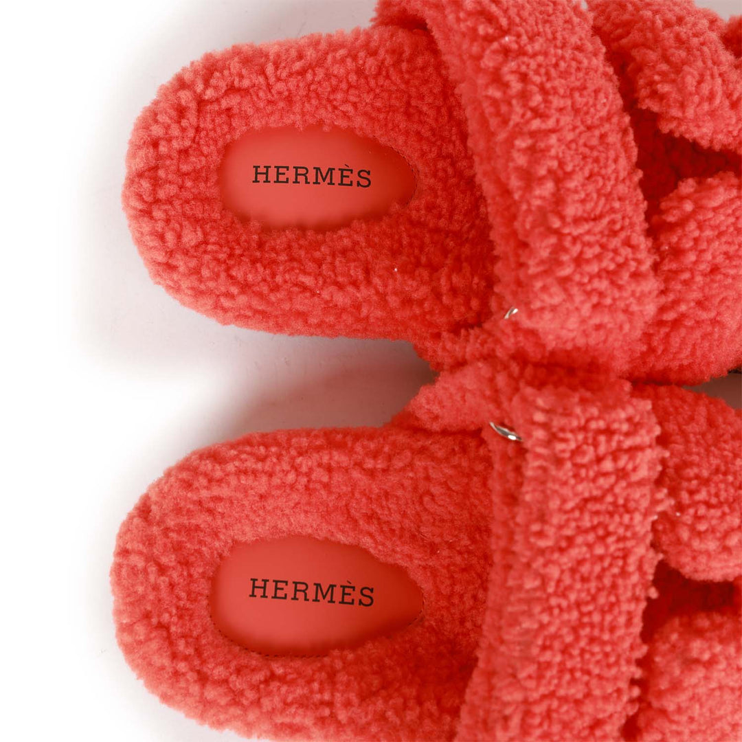 Top quality Hermes Chypre Techno Sandals Orange Woolskin 37.5
