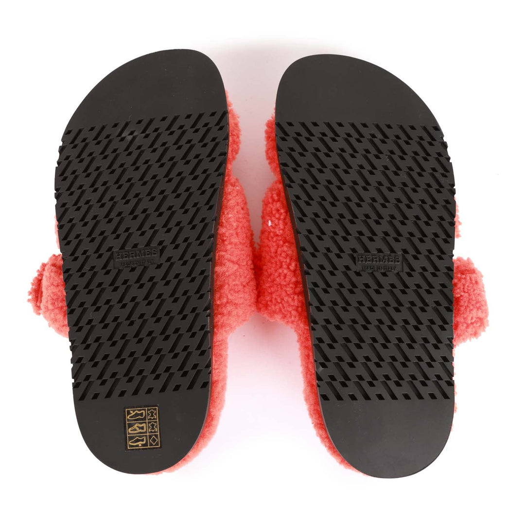 Top quality Hermes Chypre Techno Sandals Orange Woolskin 37.5