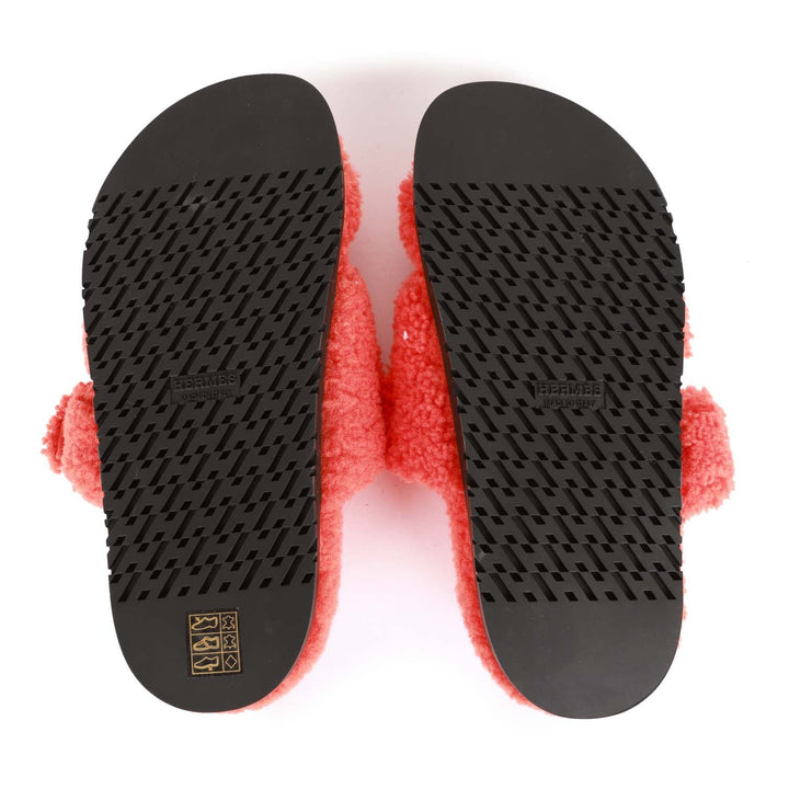 Top quality Hermes Chypre Techno Sandals Orange Woolskin 37.5