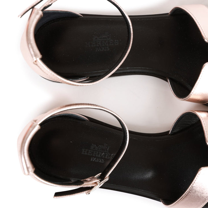 Top quality Hermes Santorini Sandals Metallic Pink 37