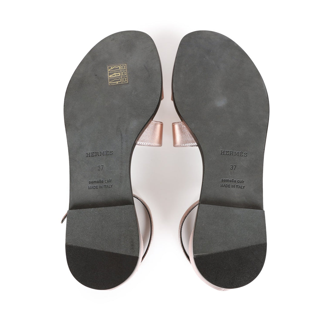 Top quality Hermes Santorini Sandals Metallic Pink 37