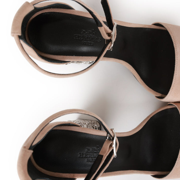 Top quality Hermes Glam 105 Sandals Beige Suede 38