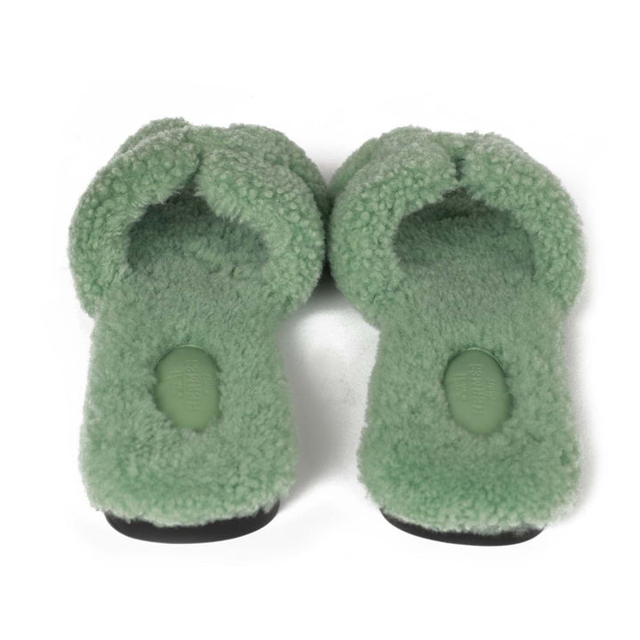 Top quality Hermes Oran Sandal Vert D'eau Shearling 38.5