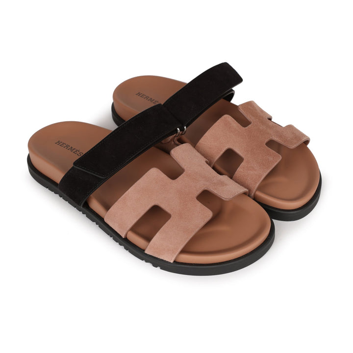 Top quality Hermes Chypre Sandals Rose Perle and Black Suede 38 EU