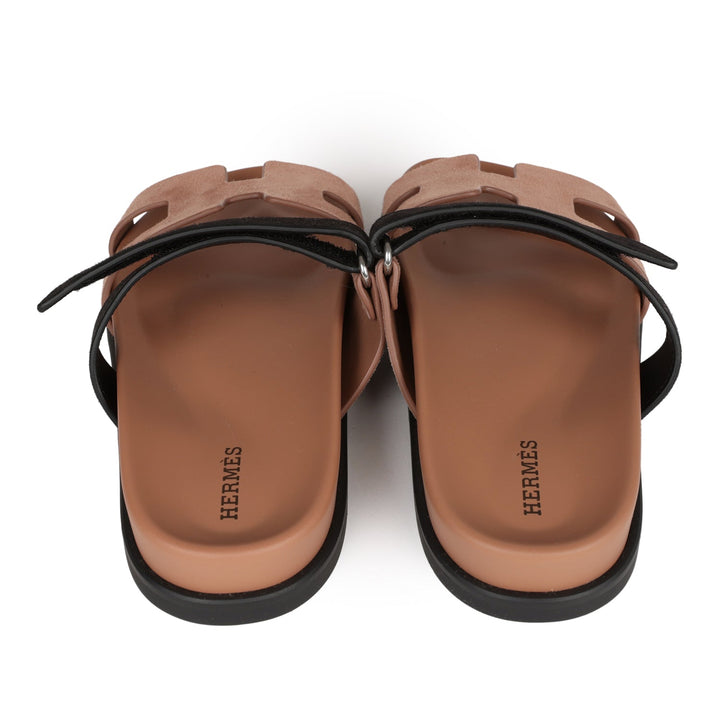 Top quality Hermes Chypre Sandals Rose Perle and Black Suede 38 EU