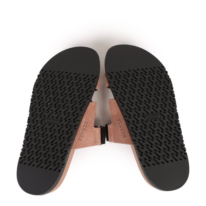 Top quality Hermes Chypre Sandals Rose Perle and Black Suede 38 EU
