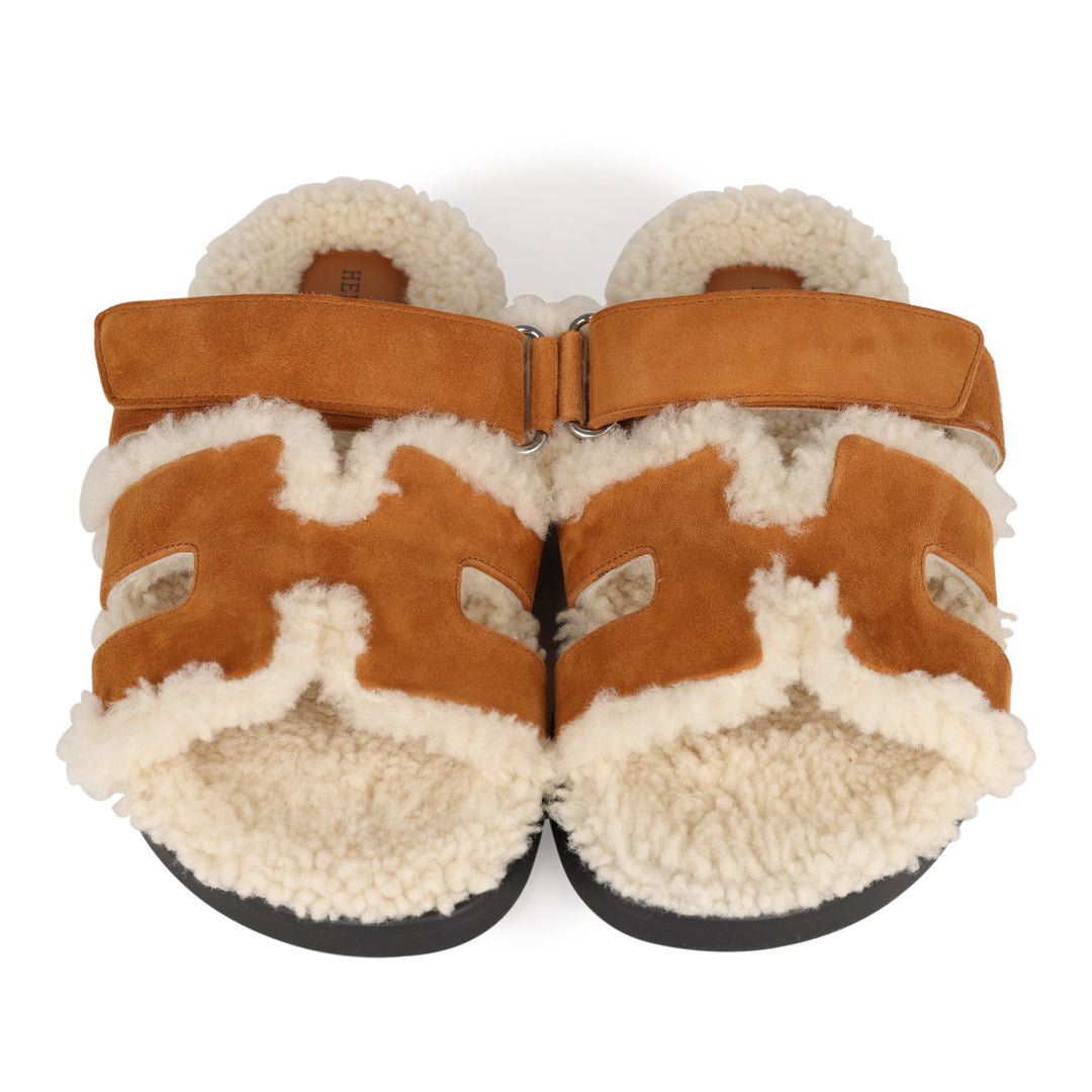 Top quality Hermes Chypre Teddy Sandals Kraft Suede 38 EU