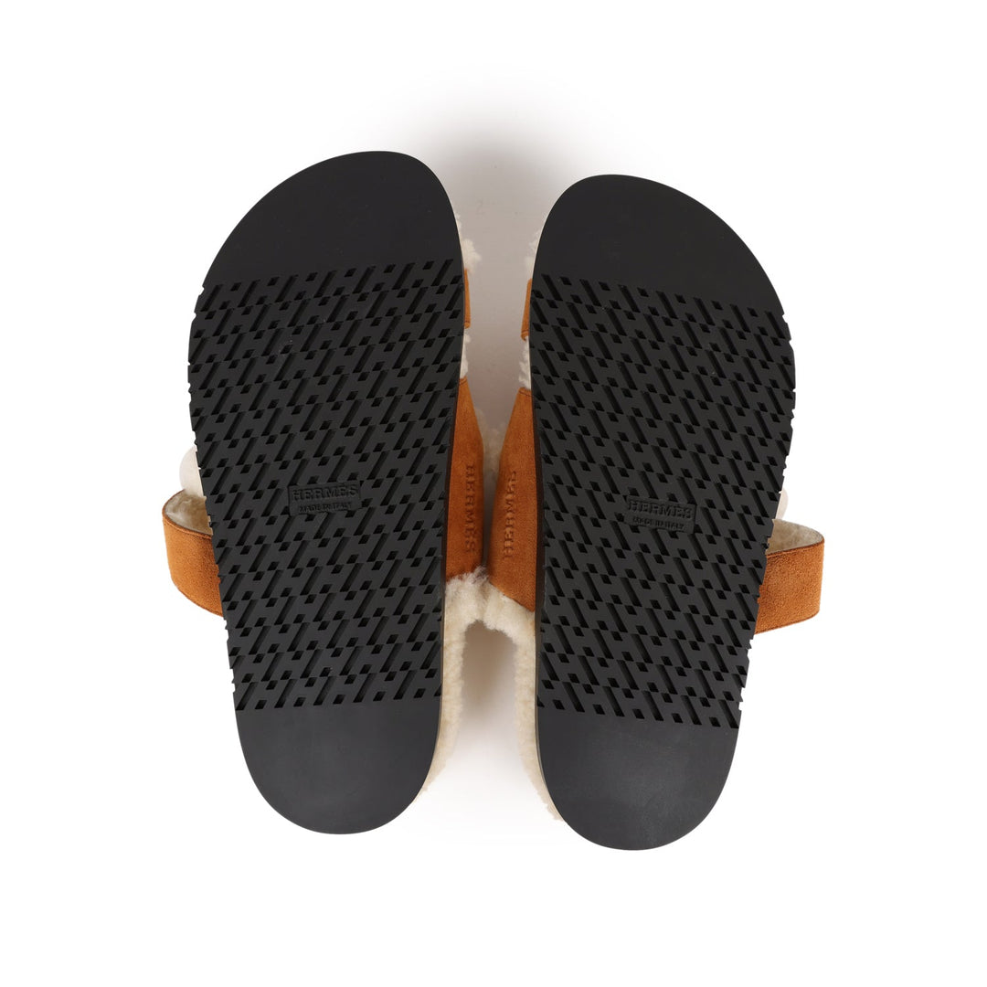 Top quality Hermes Chypre Teddy Sandals Kraft Suede 38 EU