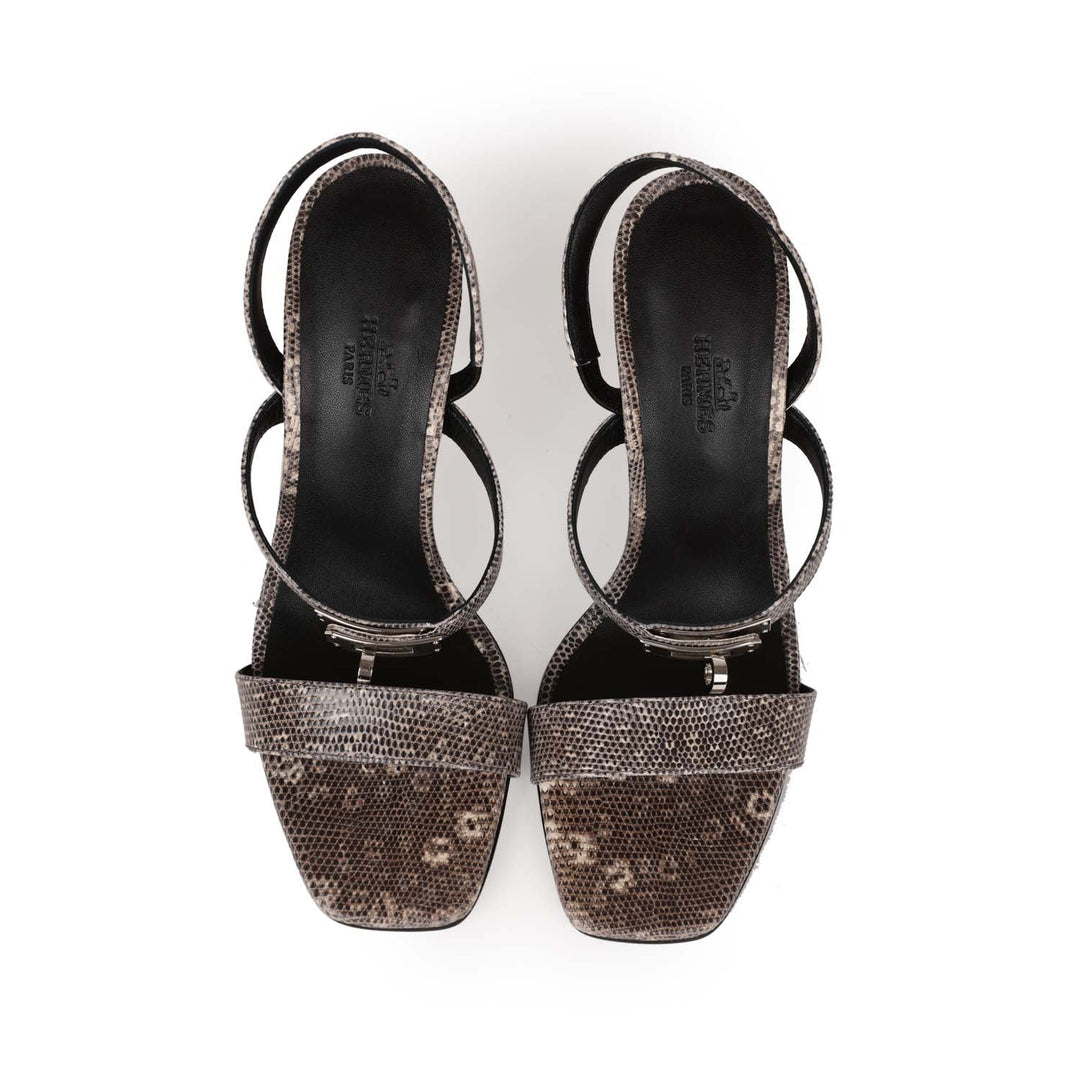 Top quality Hermes Glamour 95 Sandals Ombre Lizard Palladium Hardware 38 EU