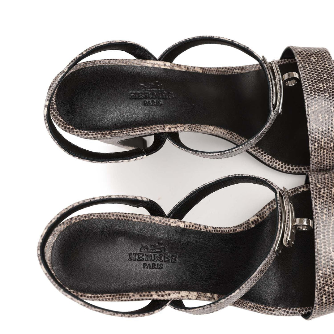 Top quality Hermes Glamour 95 Sandals Ombre Lizard Palladium Hardware 38 EU