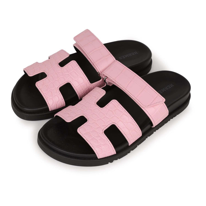 Top quality Hermes Chypre Techno Sandals Pink Matte Alligator Palladium Hardware 38