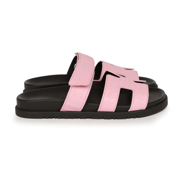 Top quality Hermes Chypre Techno Sandals Pink Matte Alligator Palladium Hardware 38