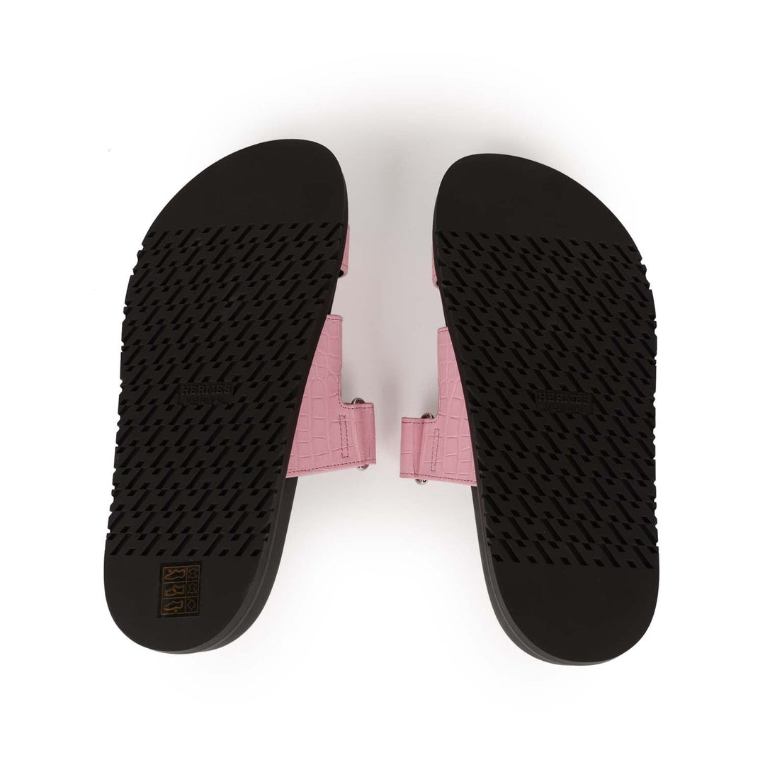 Top quality Hermes Chypre Techno Sandals Pink Matte Alligator Palladium Hardware 38