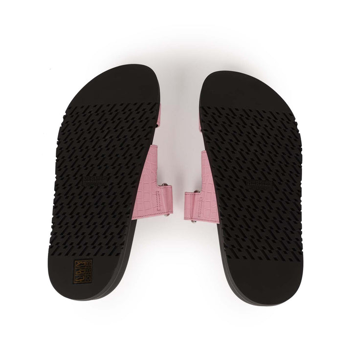 Top quality Hermes Chypre Techno Sandals Pink Matte Alligator Palladium Hardware 38