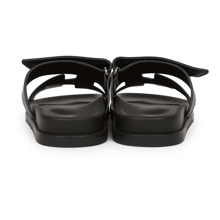 Top quality Hermes Chypre Techno Sandals Black Calfskin Palladium Hardware 35