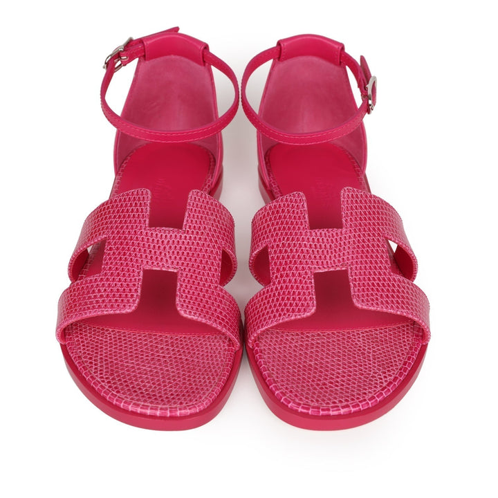Top quality Hermes Santorini Sandals Rose Flash Lizard Palladium Hardware 36