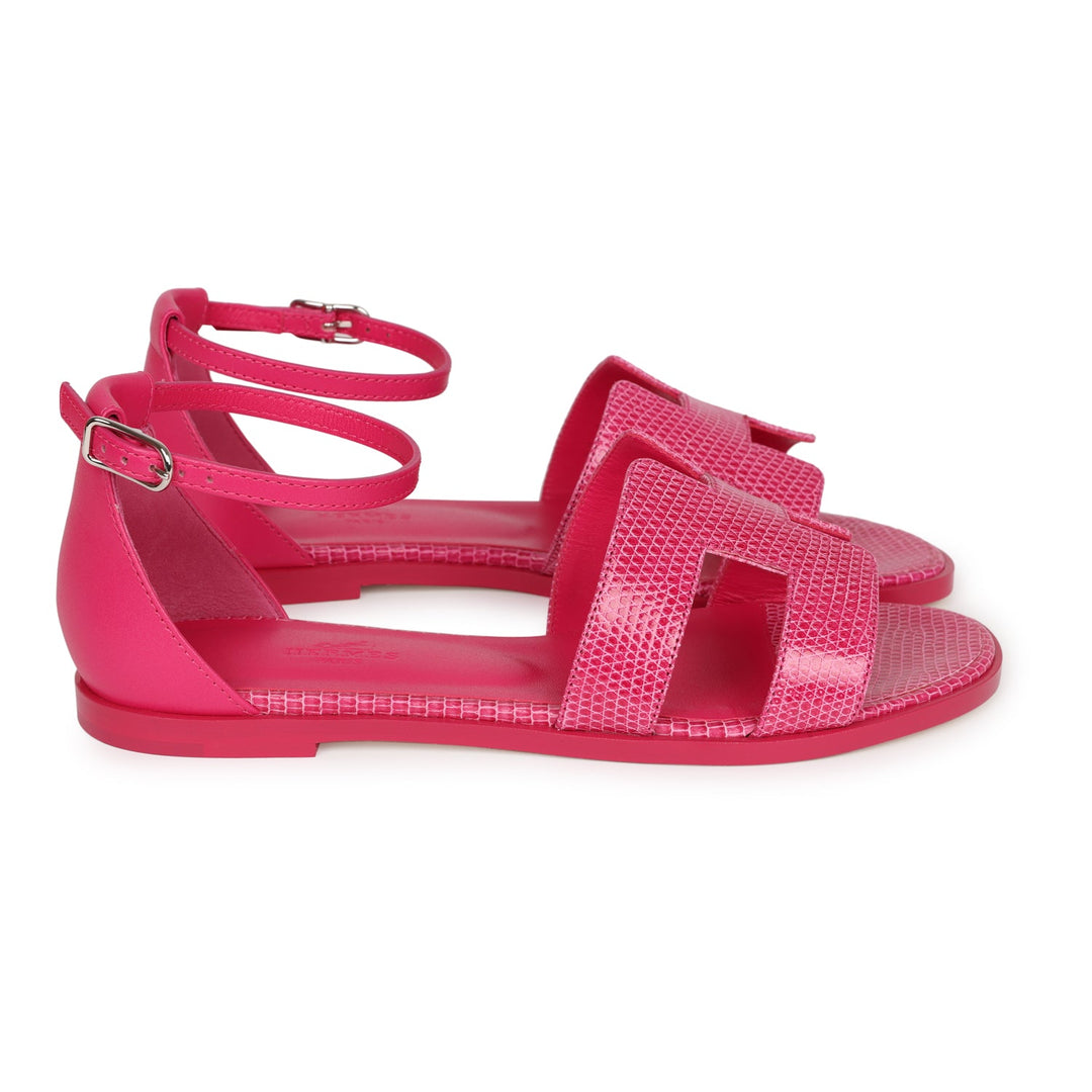 Top quality Hermes Santorini Sandals Rose Flash Lizard Palladium Hardware 36