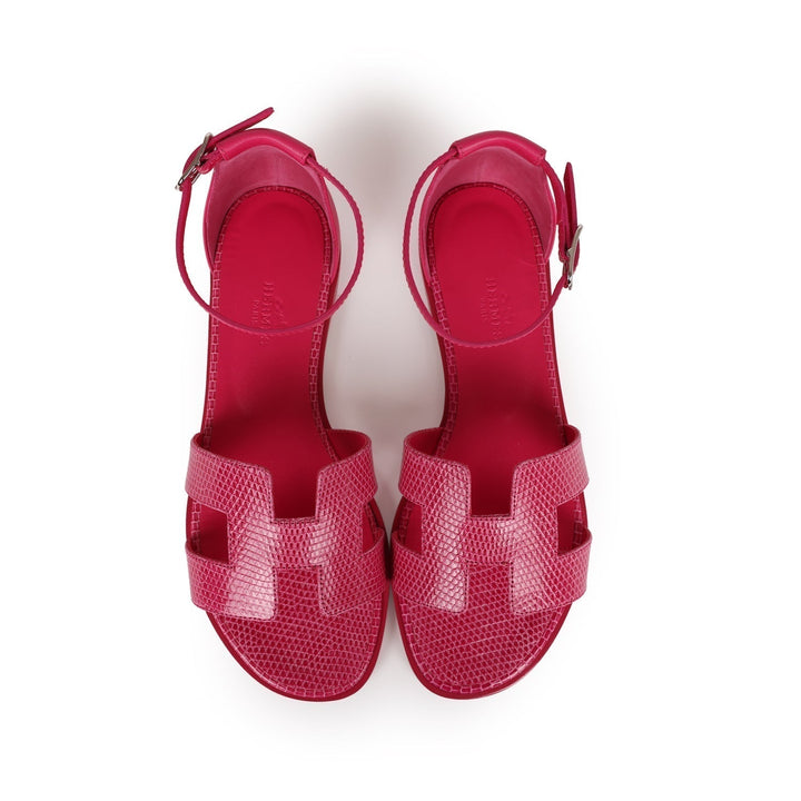 Top quality Hermes Santorini Sandals Rose Flash Lizard Palladium Hardware 36