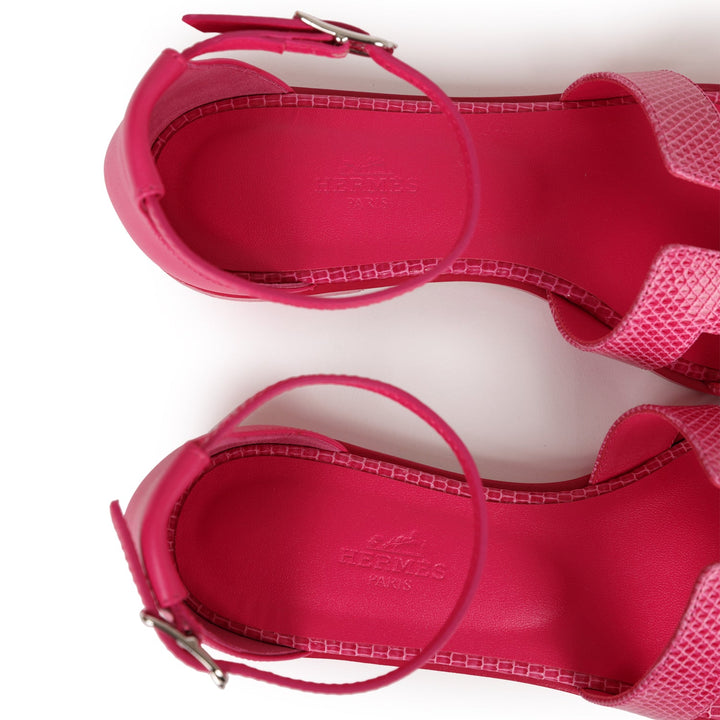Top quality Hermes Santorini Sandals Rose Flash Lizard Palladium Hardware 36